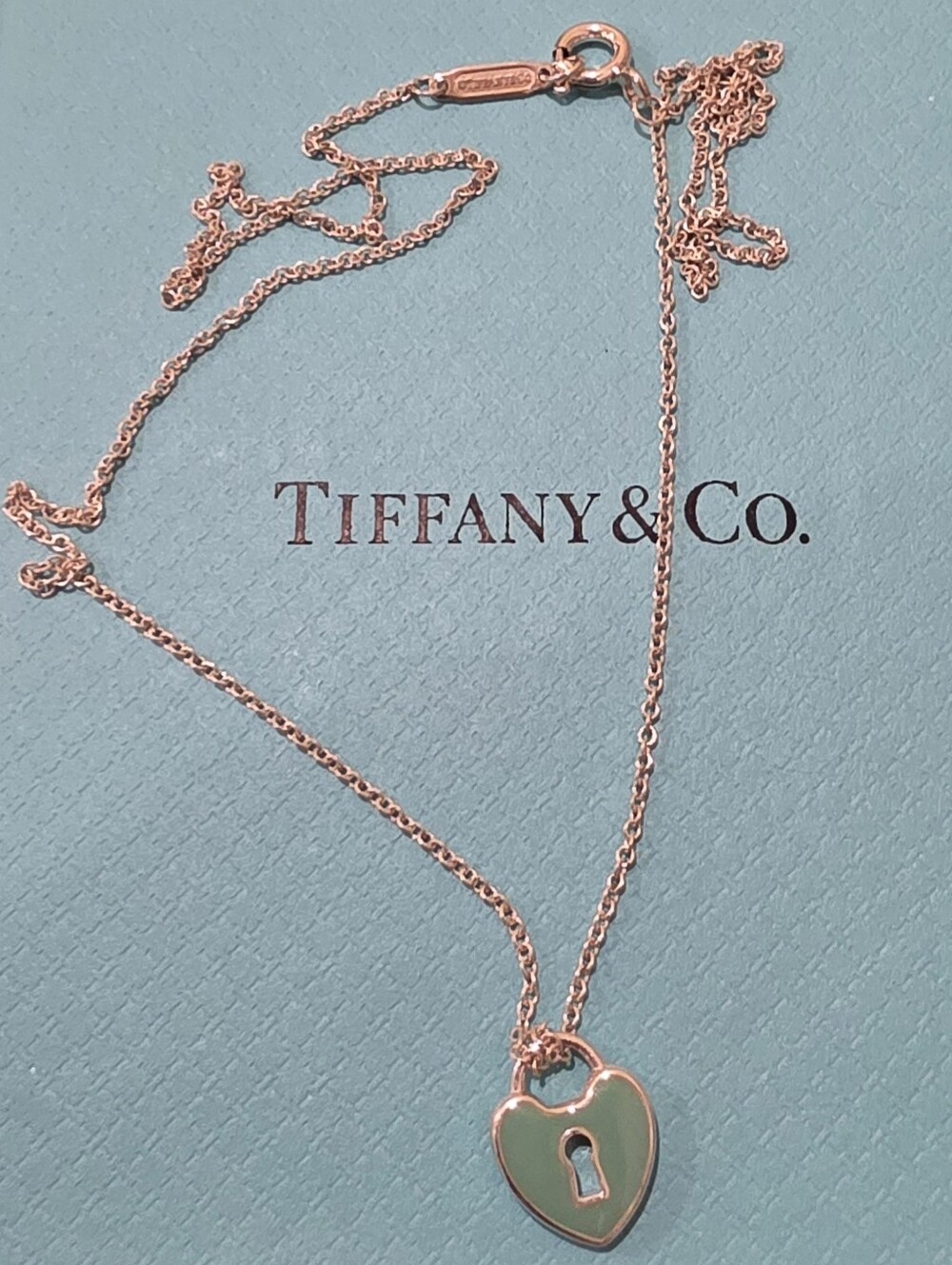 Tiffany & Co. Sterling Silver Blue Enamel Heart Lock Necklace